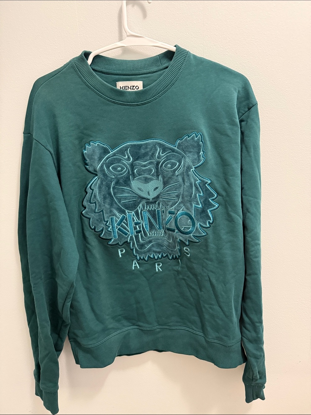 KENZO Teal Embroidered Tiger Crewneck Sweatshirt